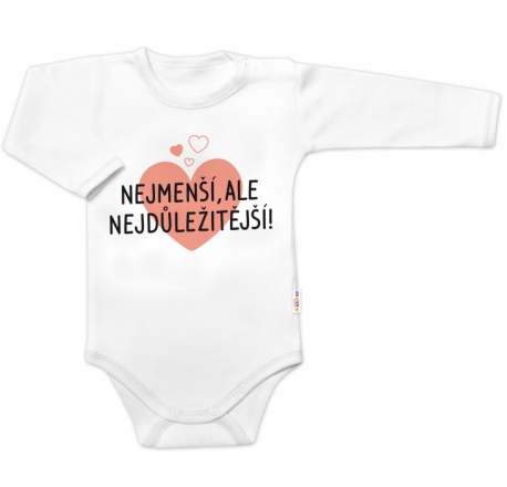 Body dlouhý rukáv, Nejmenší, ale nejdůležitější, Baby Nellys, bílé, vel. 86