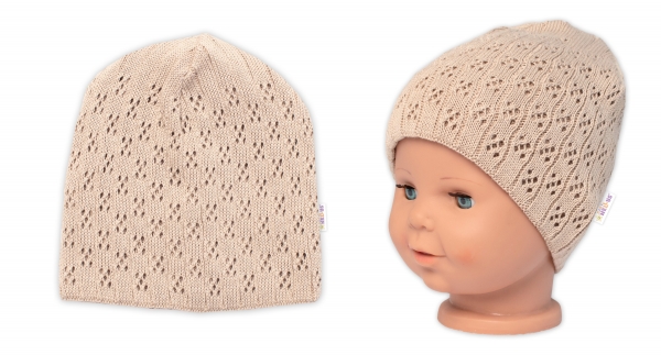 Ažurková čepice, dvouvrstvá, bavlna, Baby Nellys - cappuccino, vel. 44-48 cm