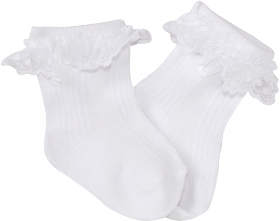 Bavlněné ponožky s krajkovým volánkem Baby Nellys, bílé, vel. 86/92