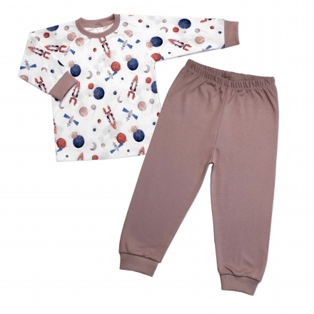 Dětské pyžamo 2D sada, triko + kalhoty, Cosmos, Mrofi, béžová/bílá, vel. 98