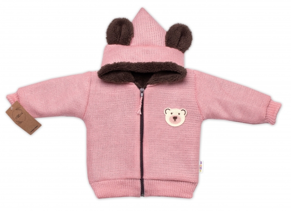 Oteplená pletená bundička Teddy Bear, Baby Nellys, dvouvrstvá, růžová, vel. 104/110