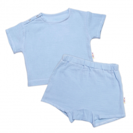 Dětská letní mušelínová 2D sada tričko kr. rukáv + kraťasy, modré, vel. 80/86