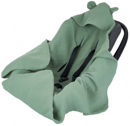 Zavinovací deka s kapucí, mušelín 80x80 cm, zelená