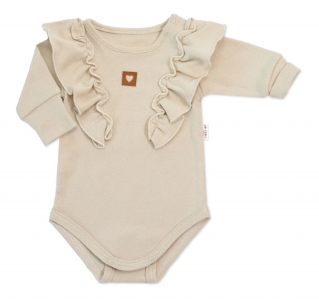 Rostoucí body NATURE, dlouhý rukáv s volánky, bavlna, béžová, vel. 56/62
