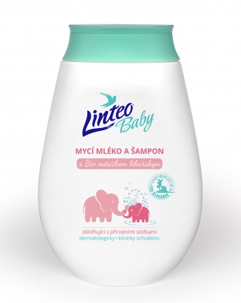 Fotografie Linteo Baby Dětské mycí mléko a šampon s BIO měsíčkem lékařským 250 ml