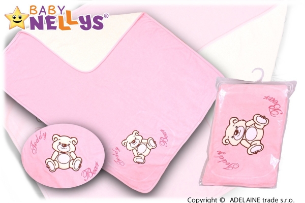 Baby Nellys Deka/dečka froté/velur - Medvídek Teddy Bear - sv. růžová Baby Nellys