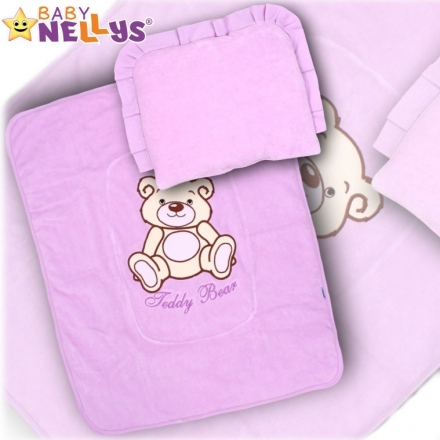 Baby Nellys 2 - dílná sada do kočárku jersey Medvídek Teddy Bear - fialová