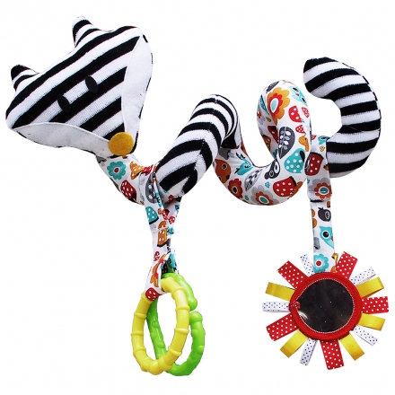 Hencz Toys Edukační hračka Hencz s chrastítkem a zrcátkem - LIŠKA - spirálka -bílo-černá