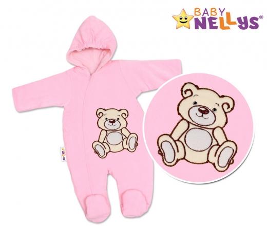 BABY NELLYS Zimní kombinézka/overálek Teddy Bear - růžová