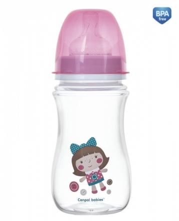 Antikoliková lahvička se širokým hrdlem Canpol Babies Easy Start - TOYS 240 ml - růžová Canpol Babies