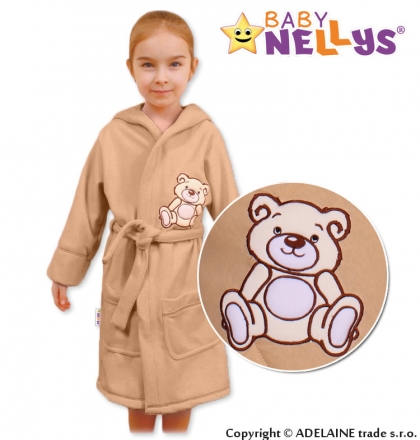 Baby Nellys Dětský župan - Medvídek Teddy Bear - béžový/kávový Baby Nellys