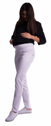 Be MaaMaa Těhotenské kalhoty s mini těhotenským pásem - bílé