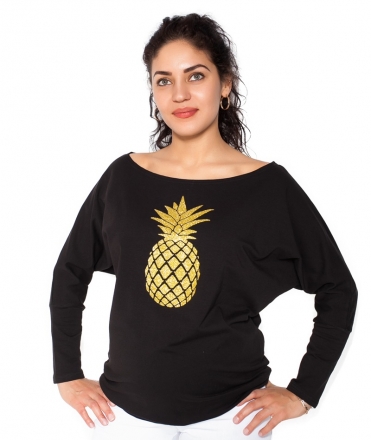 Be MaaMaa Těhotenská mikina, triko Ananas - černé - XL