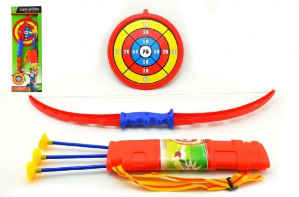 Luk 71cm +3 šípy v pouzdře + terč plast v krabici TEDDIES