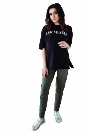 Be MaaMaa Těhotenské tepláky/kalhoty slim - khaki