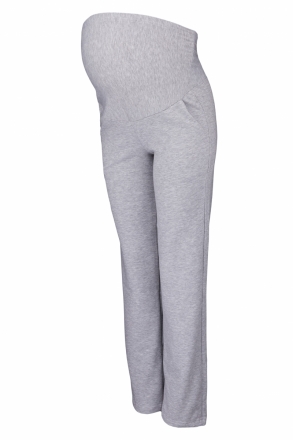 Be MaaMaa Těhotenské kalhoty s elastickým pásem a kapsami - šedý melírek, vel. L