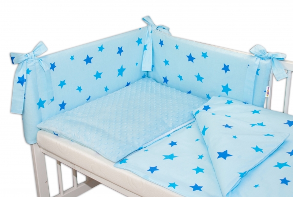 3-dílná sada mantinel s povlečením Minky Baby Stars - sv. modrá, 120x90cm