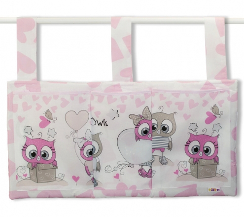 Baby Nellys Kapsář na postýlku 3 kapsy - Cute Owls - růžový Baby Nellys