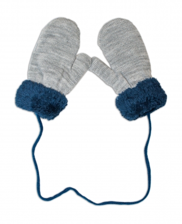 Zimní kojenecké rukavičky s kožíškem - se šňůrkou, šedé/granátový kožíšek vel. 110