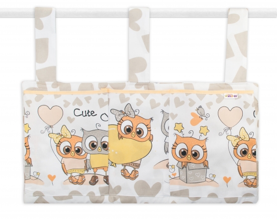 Baby Nellys Kapsář na postýlku 3 kapsy - Cute Owls - béžový Baby Nellys