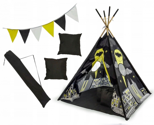 Kids Stan pro děti teepee, týpí s výbavou - Batman, 120x120x180 cm, černý