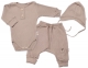 Baby Nellys 3-dílná žebrovaná soupr. Hand Made, body, tepláčky a čepička, béžová, vel. 68